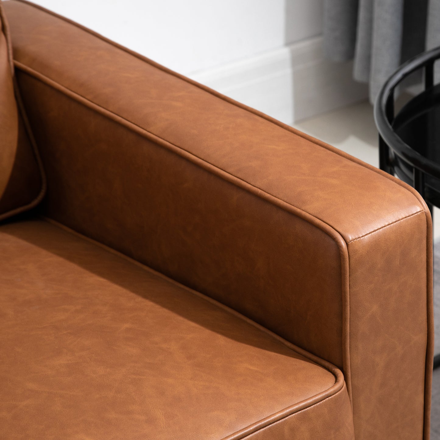 HOMCOM 2-Seater Brown PU Leather Loveseat Sofa, Tufted Back, Metal Frame