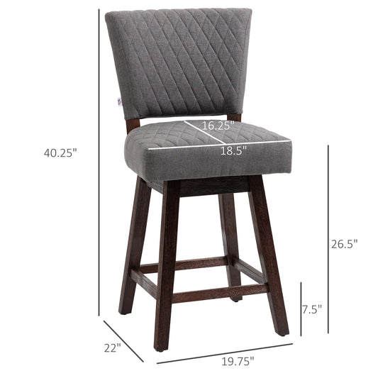HOMCOM Swivel Counter Bar Stools Set of 2, Wood Legs, Footrests, Dark Grey