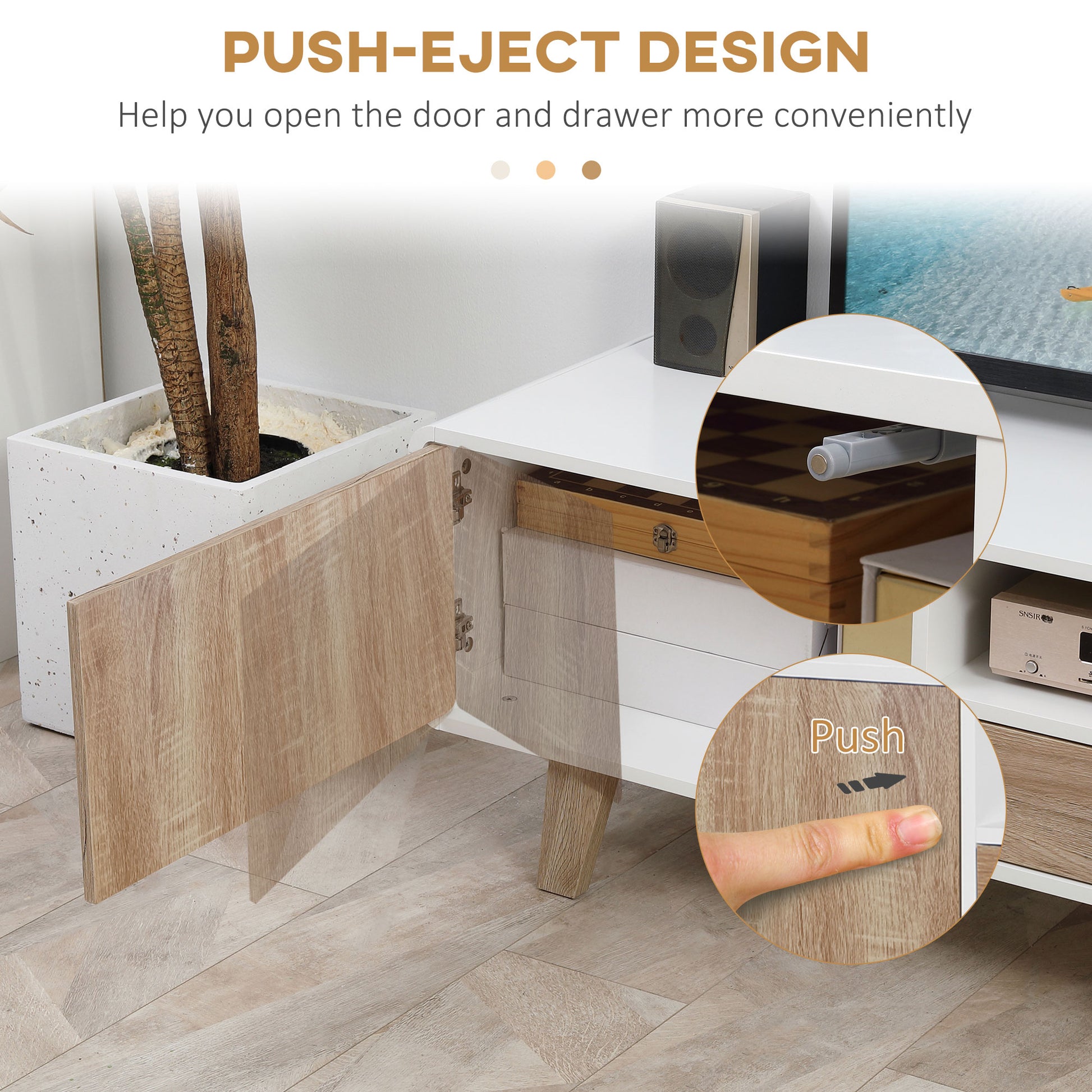 HOMCOM Modern TV Stand Cabinet for 72-inch Flat Screens, Push-Open Drawer Storage