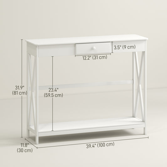 39" 2-Tier X-Design Console Table with Drawer