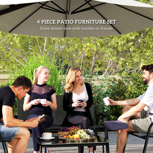 4 Pieces Outdoor Furniture Set with 2 Stackable Chairs, Loveseat, Patio Conversation Set with Glass Coffee Table