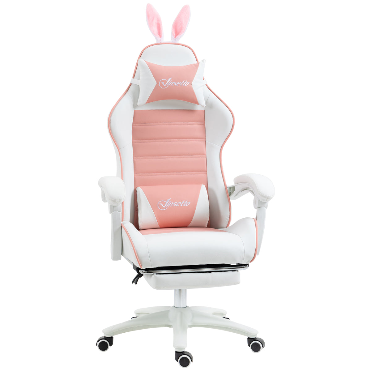Cute Racing Gamer Chair, PU Leather Gaming Chair with Footrest, Pink
