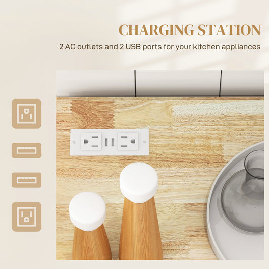 Kitchen Island with Power Outlet and Drop Leaf – 40"W x 33"H