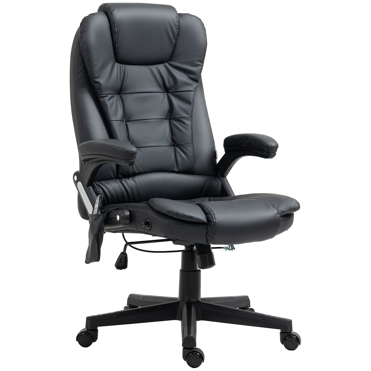 Executive Heated Massage Office Chair, High Back Reclining Faux Leather Vibrating Swivel Chair, Black