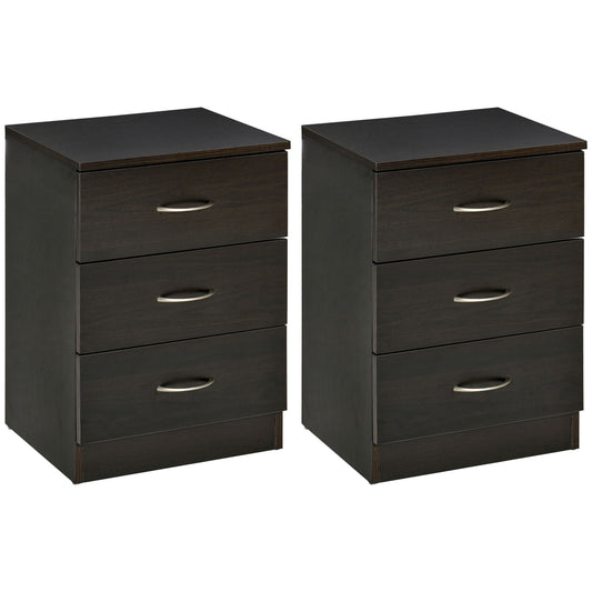HOMCOM Modern White Nightstand Set, 3-Drawer Bedside Table with Open Shelf