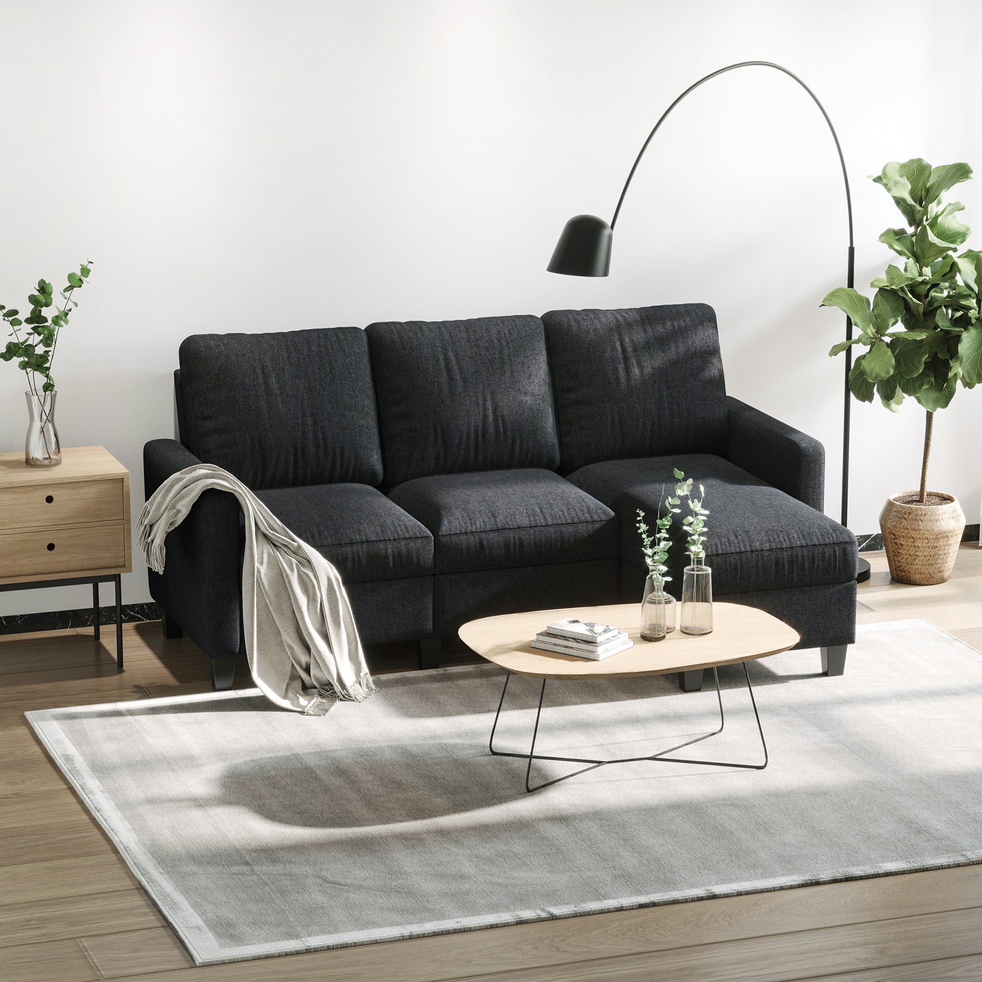 HOMCOM Modern L-Shape Sectional Sofa, Reversible Chaise, Dark Grey Fabric