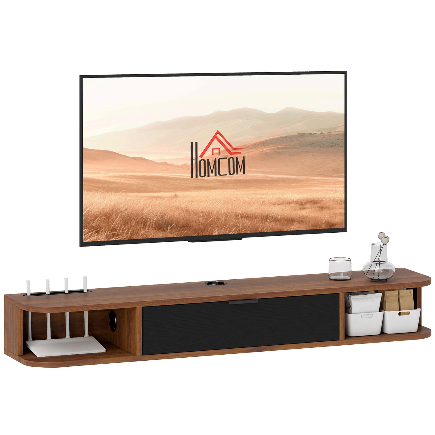 HOMCOM 47-inch Floating TV Stand, Wall Mounted Media Console, Walnut Finish