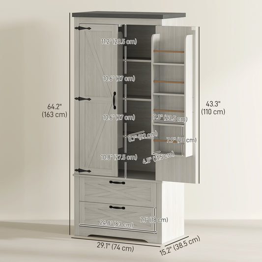 Freestanding Kitchen Pantry Cabinet with Drawers – 29"W x 64"H