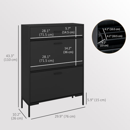 Modern Shoe Cabinet with 2 Flip Doors and Drawer – 30"W x 43"H