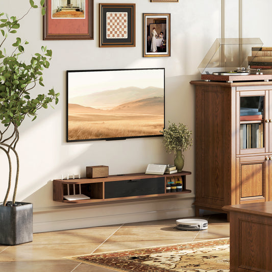 HOMCOM 47-inch Floating TV Stand, Wall Mounted Media Console, Walnut Finish