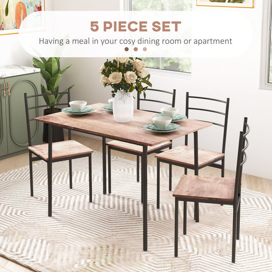 5 Piece Dining Table Set for 4, Space Saving Kitchen Table and 4 Chairs with Steel Frame