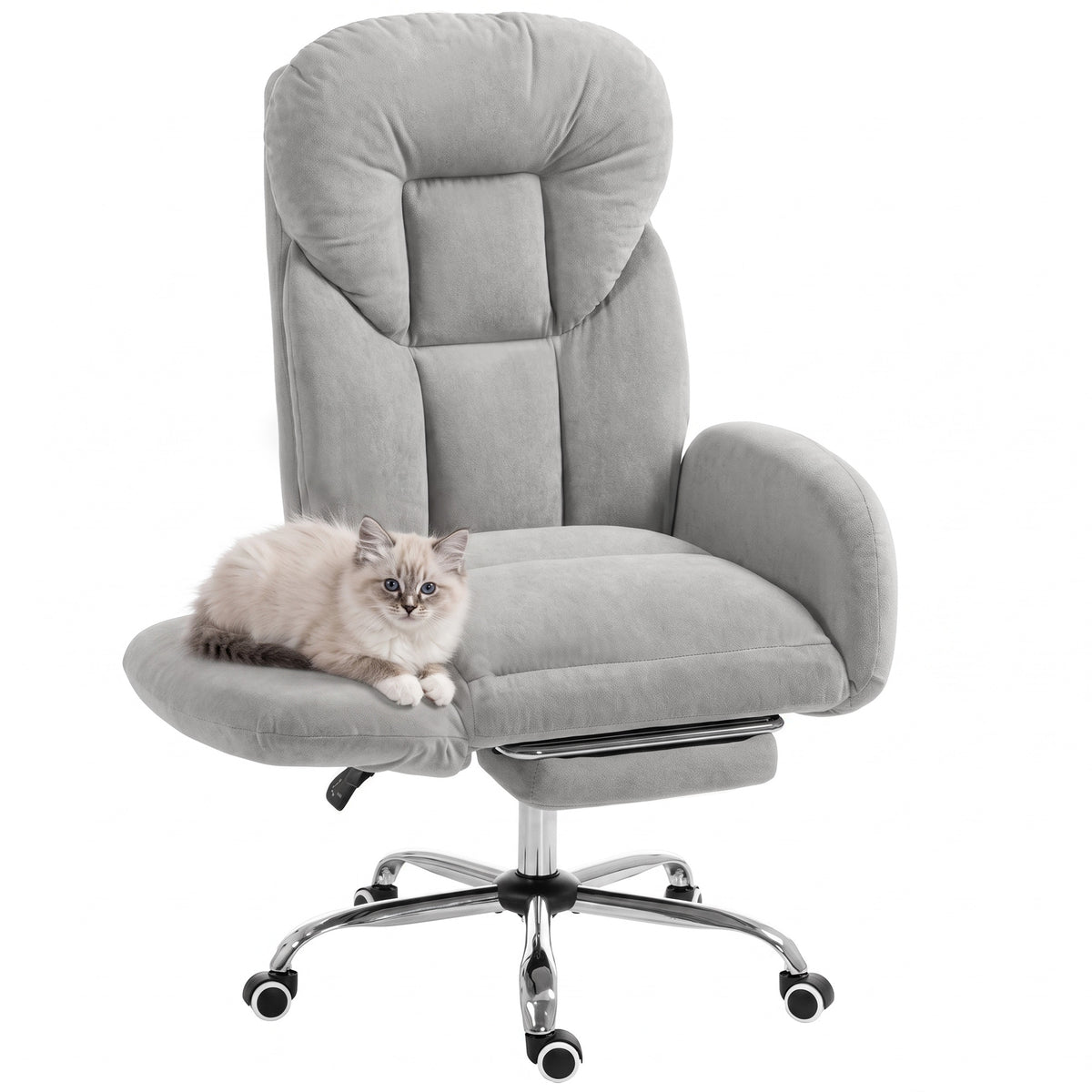 Cross Legged Office Chair with Footrest, 90°-180° Flip Armrests, Task Desk Chair, Light Grey
