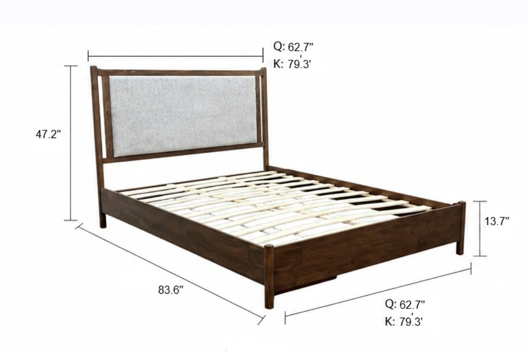 Arbor Grey Chenille Storage Bed with Solid Rubberwood Frame