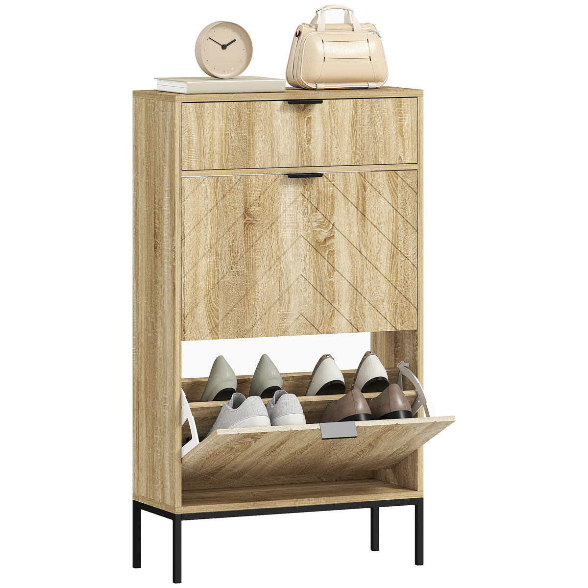 Narrow Shoe Storage Cabinet with Flip Drawers – 24"W x 42"H