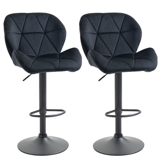 HOMCOM Black Fabric Adjustable Swivel Bar Stools Set of 2 with Armless Upholstery