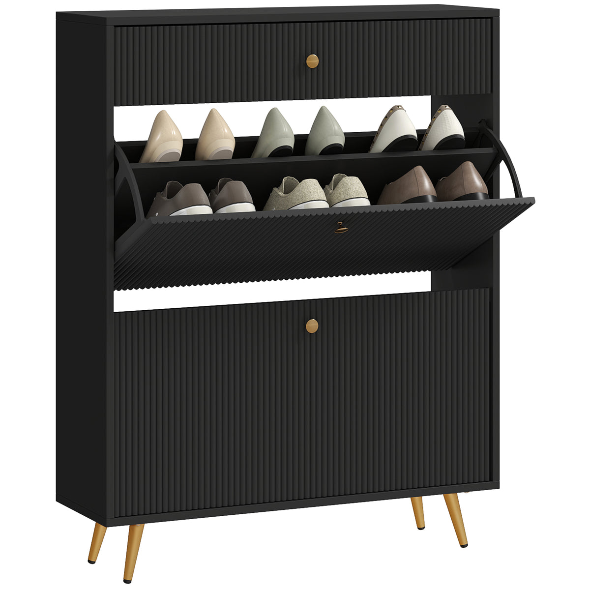 Narrow Shoe Storage Cabinet with Wave-like Panels – 32"W x 40"H