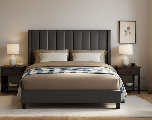 Titus T2190 Modern Panel Tufted Velvet Platform Bed Frame