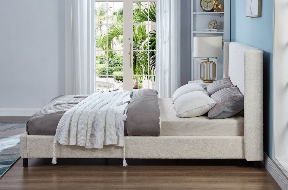 Titus T2192 Modern Boucle Wingback Platform Bed Frame