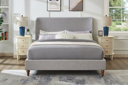 Low-Profile Linen Platform Bed with Sloped Wings