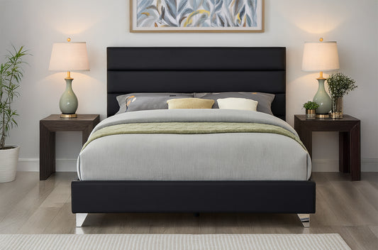 Horizontal-Tufted Platform Bed with Chrome Legs