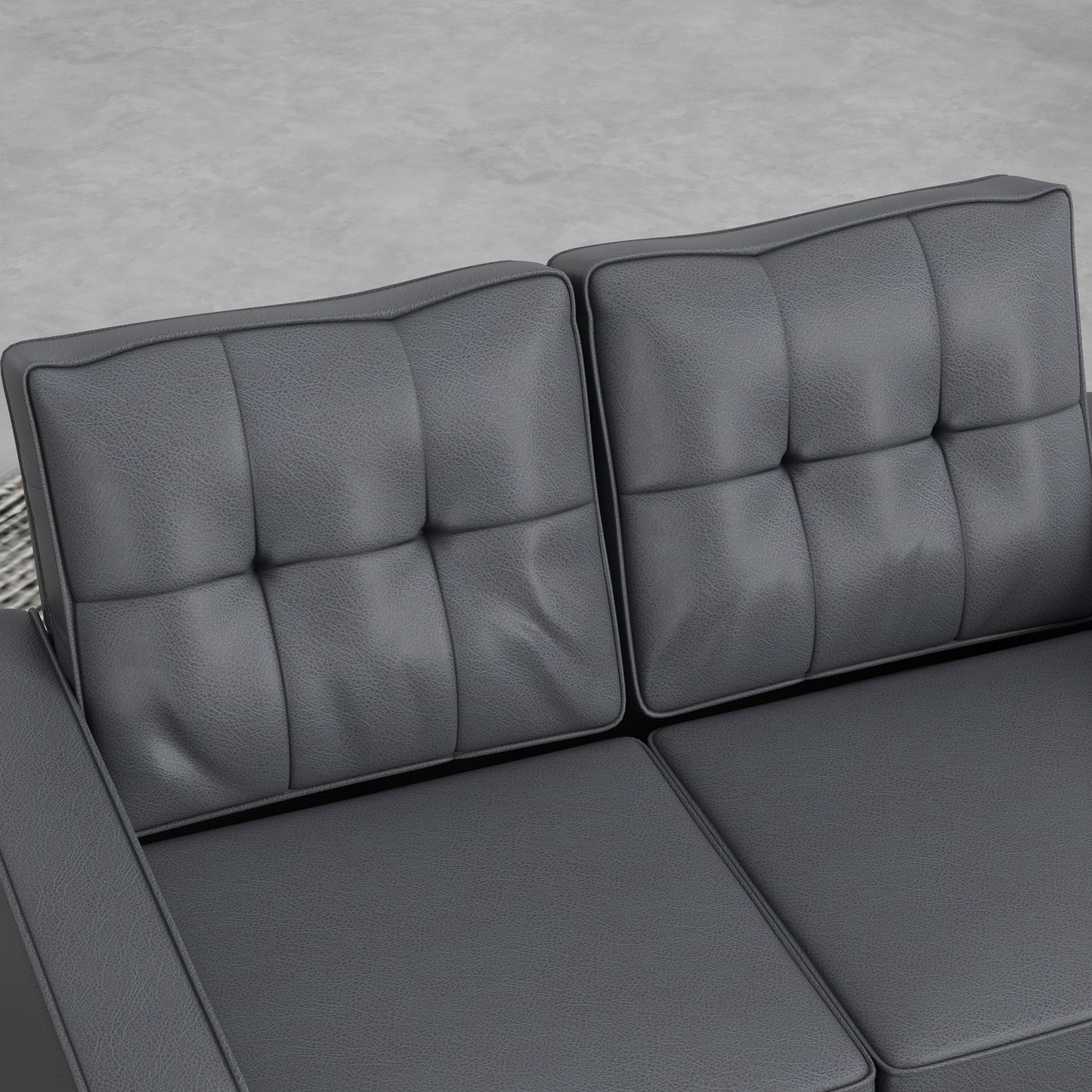 HOMCOM 51" Grey PU Leather Loveseat Sofa, Tufted Back, Pocket Spring
