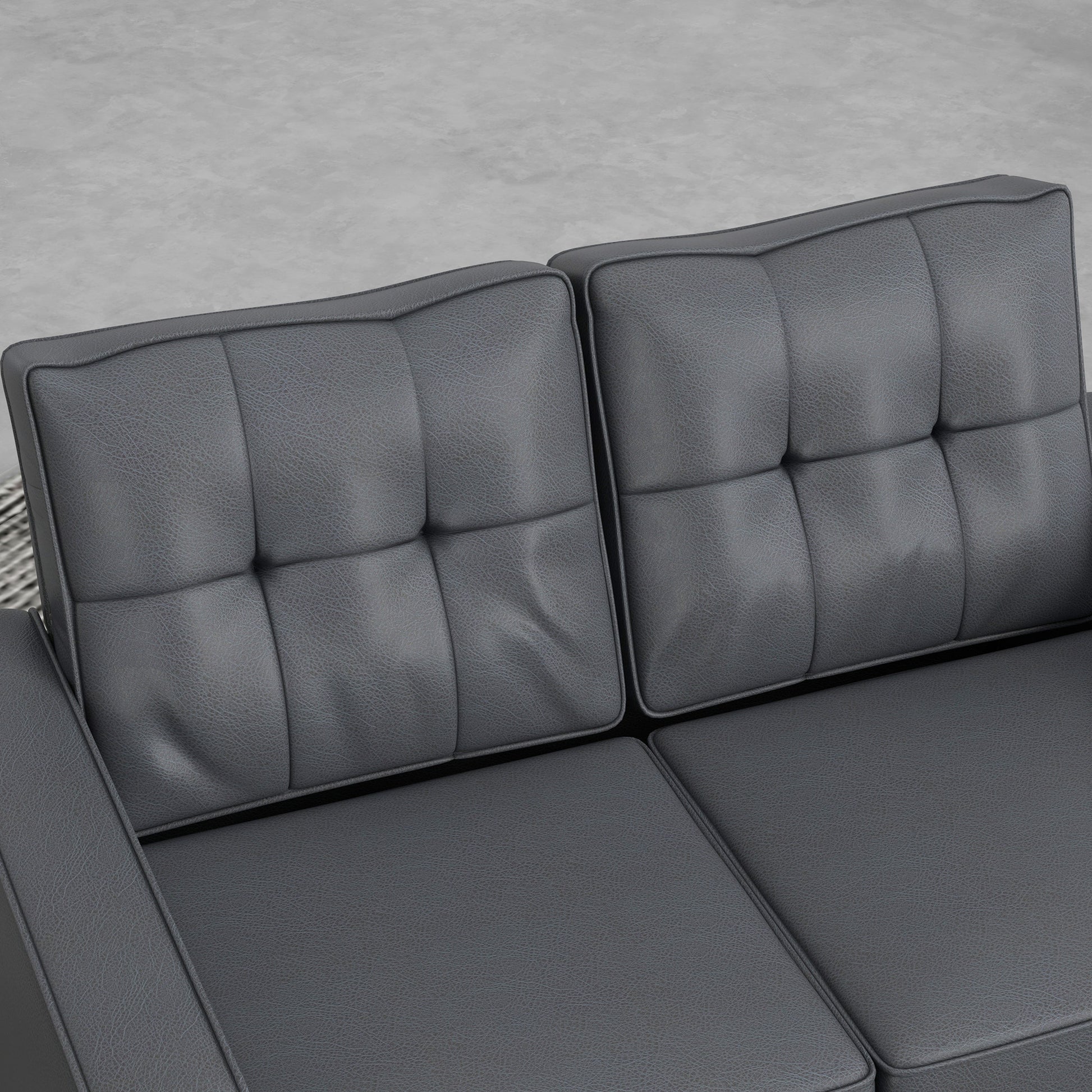 HOMCOM 51" Grey PU Leather Loveseat Sofa, Tufted Back, Pocket Spring