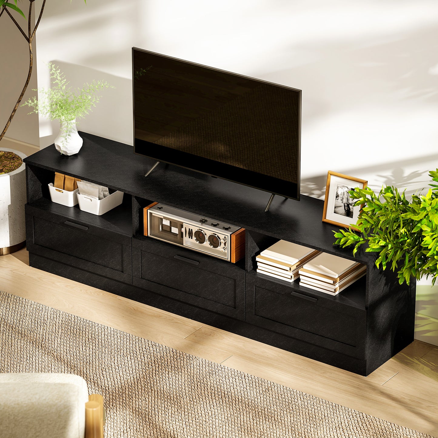 HOMCOM Modern Black TV Stand with Storage for 85-inch TVs