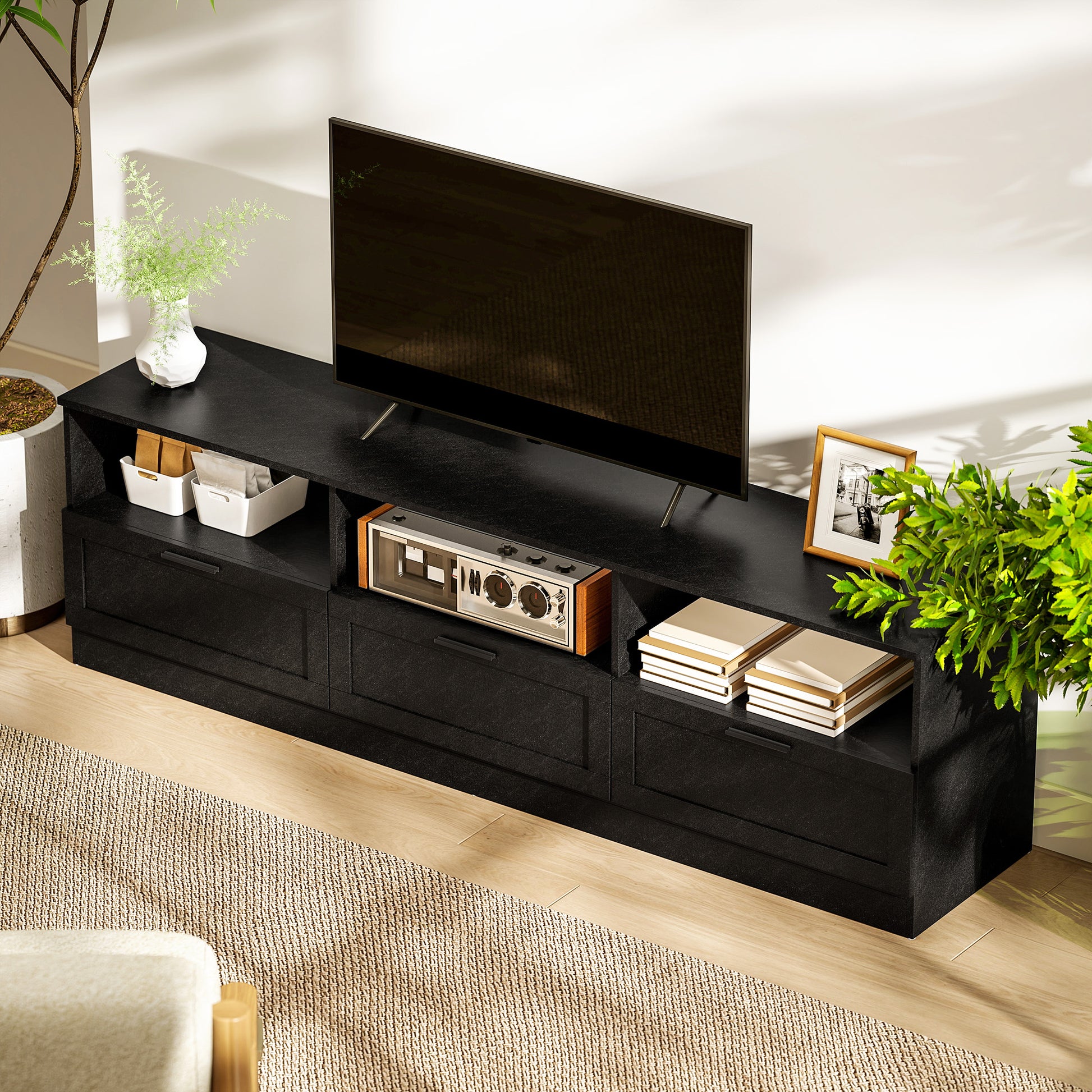 HOMCOM Modern Black TV Stand with Storage for 85-inch TVs