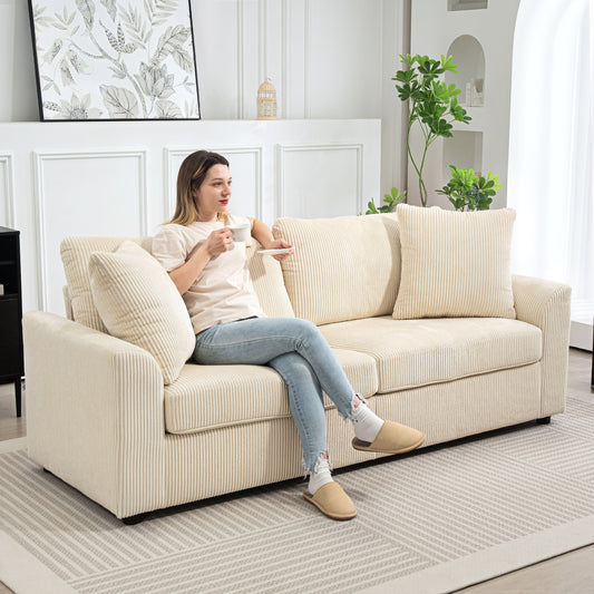 HOMCOM 3-Seater Modern Upholstered Sofa, Pocket Spring, 2 Cushions, Cream White