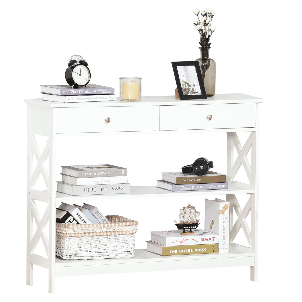 39" Console Table with Drawers, White