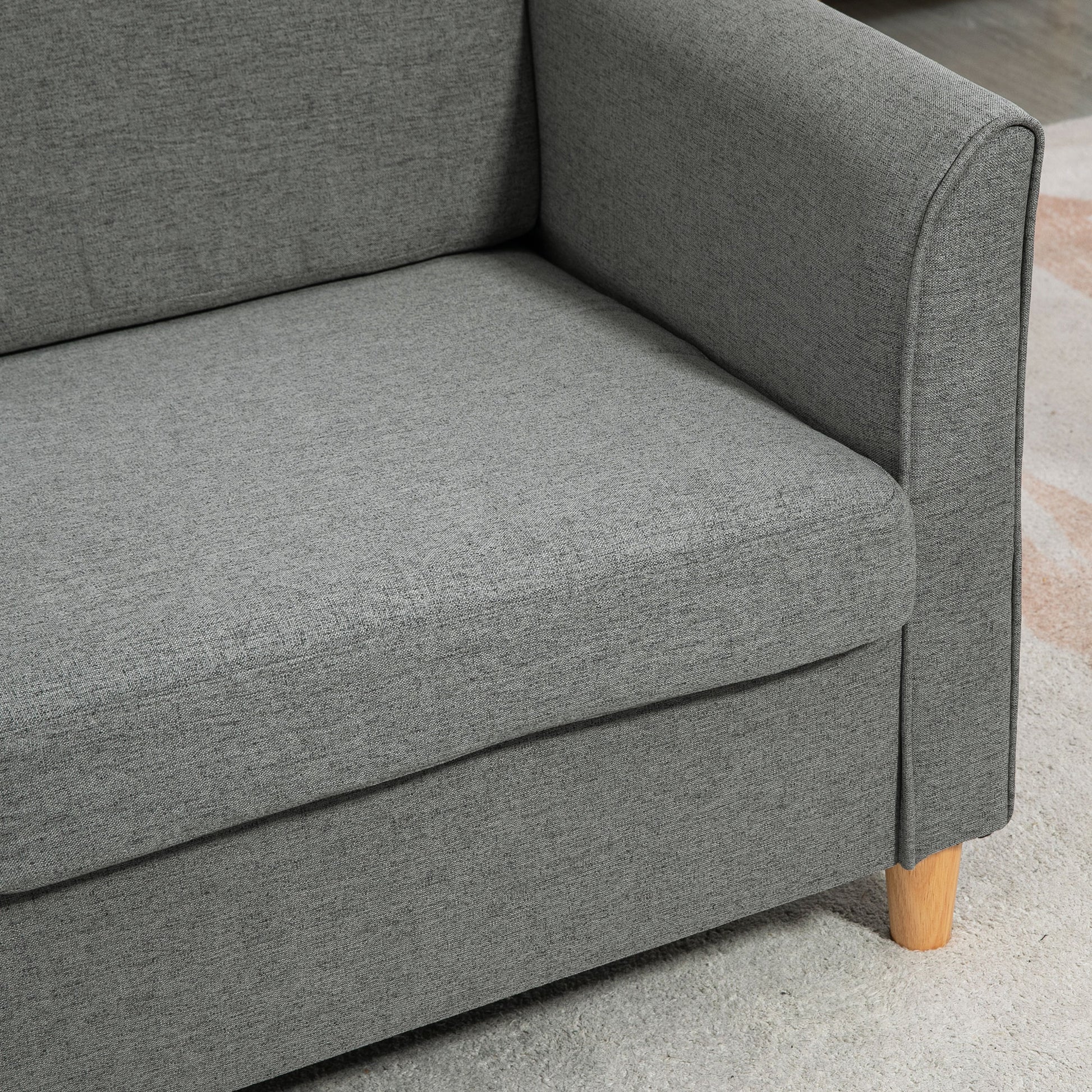 HOMCOM 55-inch Grey Upholstered Loveseat Sofa with Armrests, Sturdy Wood Legs