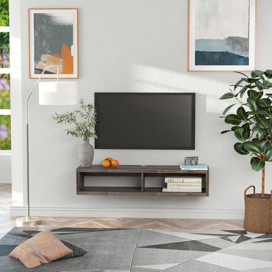HOMCOM Modern Floating Wall Mounted TV Media Console Shelf Dark Grey Wood
