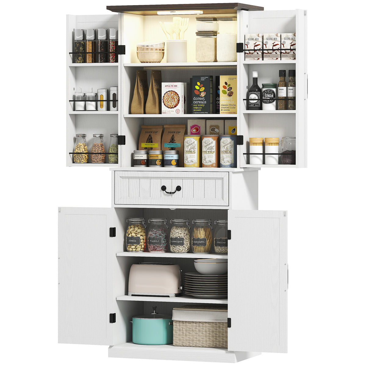 Farmhouse Storage Cabinet with Door Shelves – 30"W x 71"H