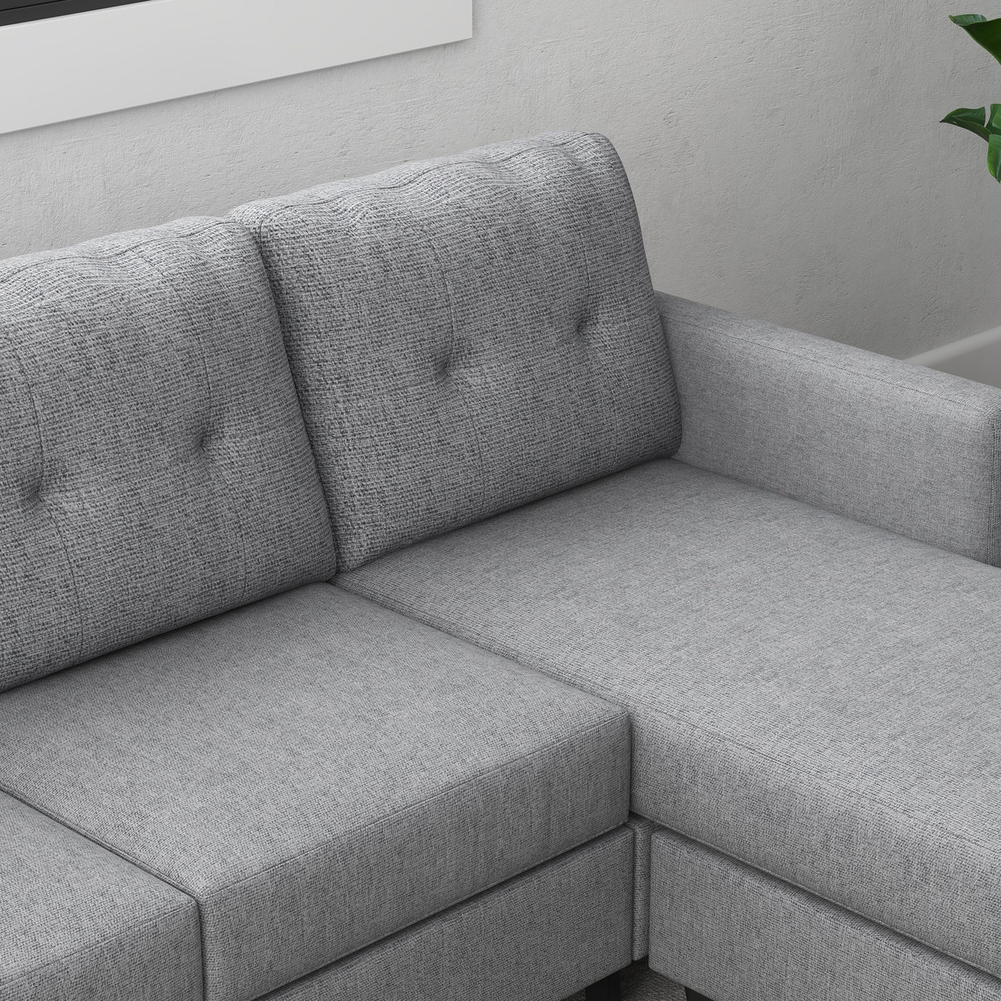 HOMCOM Modern L-Shape 3-Seater Sofa with Ottoman, Light Grey Fabric