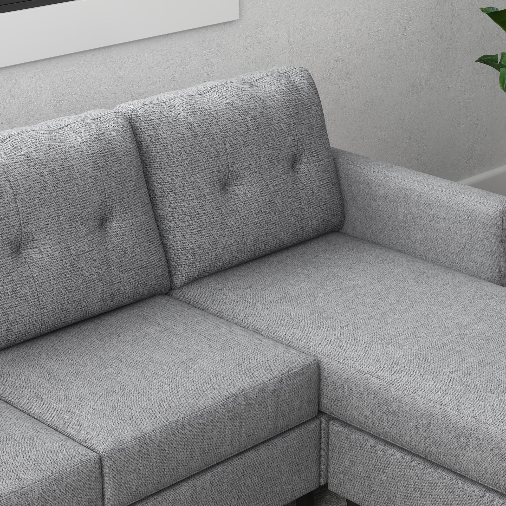 HOMCOM Modern L-Shape 3-Seater Sofa with Ottoman, Light Grey Fabric