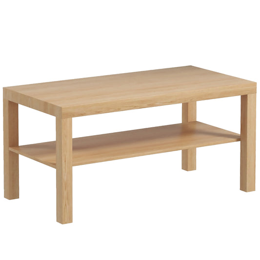 HOMCOM 2-Tier Rectangular Coffee Table with Storage Shelf, Natural Wood Finish