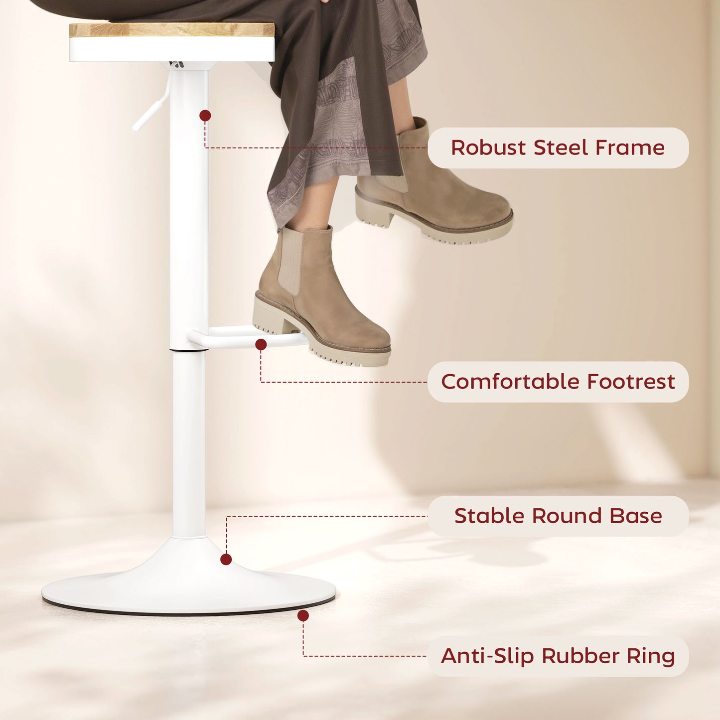 HOMCOM Wood Barstools Set of 2 Swivel Adjustable Height