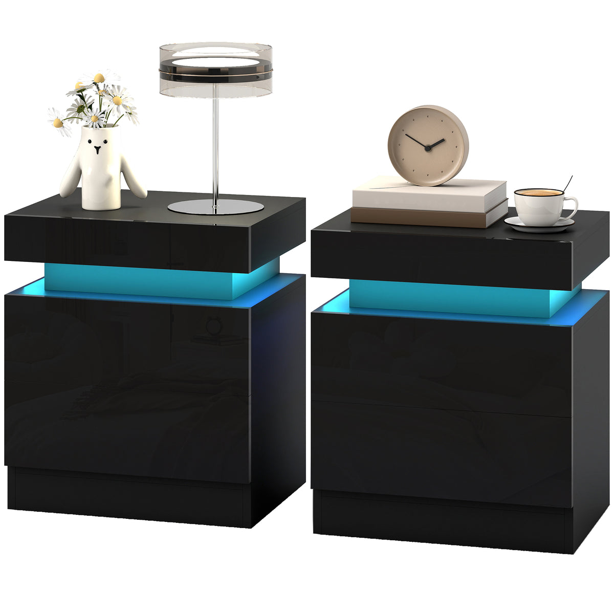 LED Nightstands with 2 Drawers, Set of 2 – 18"W x 21"H