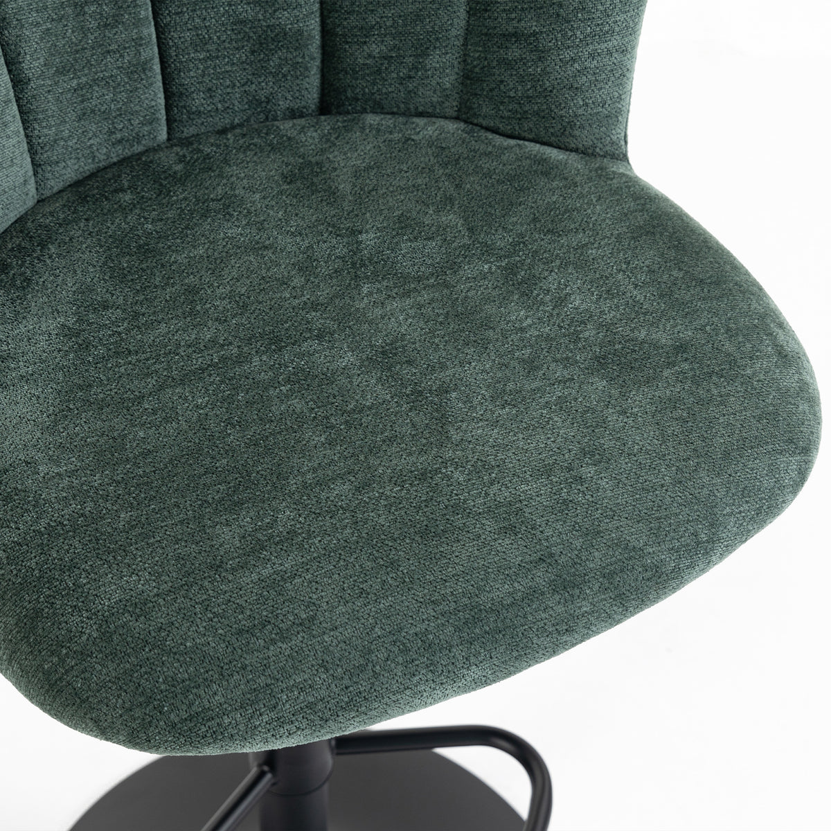 Chenille Adjustable Swivel Bar Stools with Back and Footrest, Set of 2, Dark Green