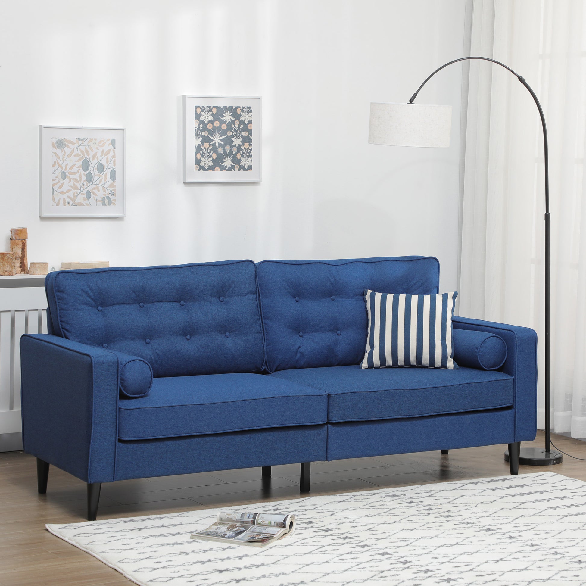 HOMCOM Mid-Century Velvet Fabric Small Sofa Couch, Button-Tufted Back, Wood Legs
