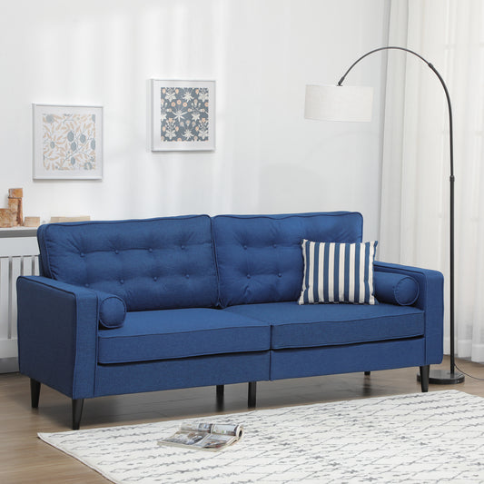 HOMCOM Mid-Century Velvet Fabric Small Sofa Couch, Button-Tufted Back, Wood Legs