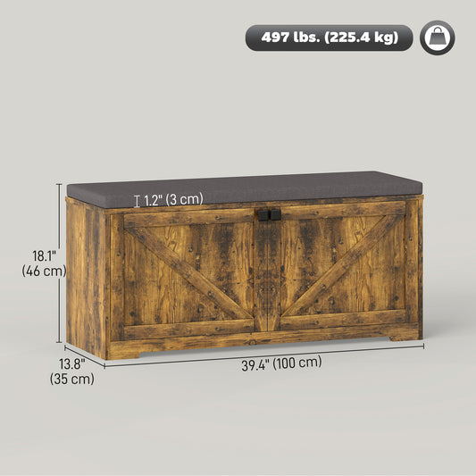 HOMCOM Rustic Brown Entryway Shoe Storage Bench with Padded Seat, Holds 8 Pairs