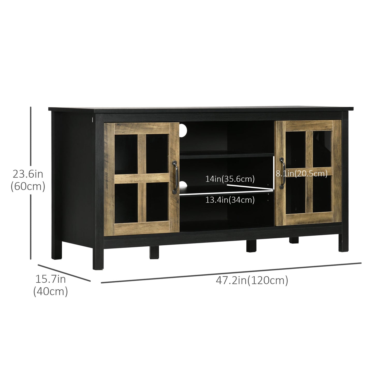 HOMCOM Modern Farmhouse TV Stand for 55-inch TVs, Adjustable Storage, Black