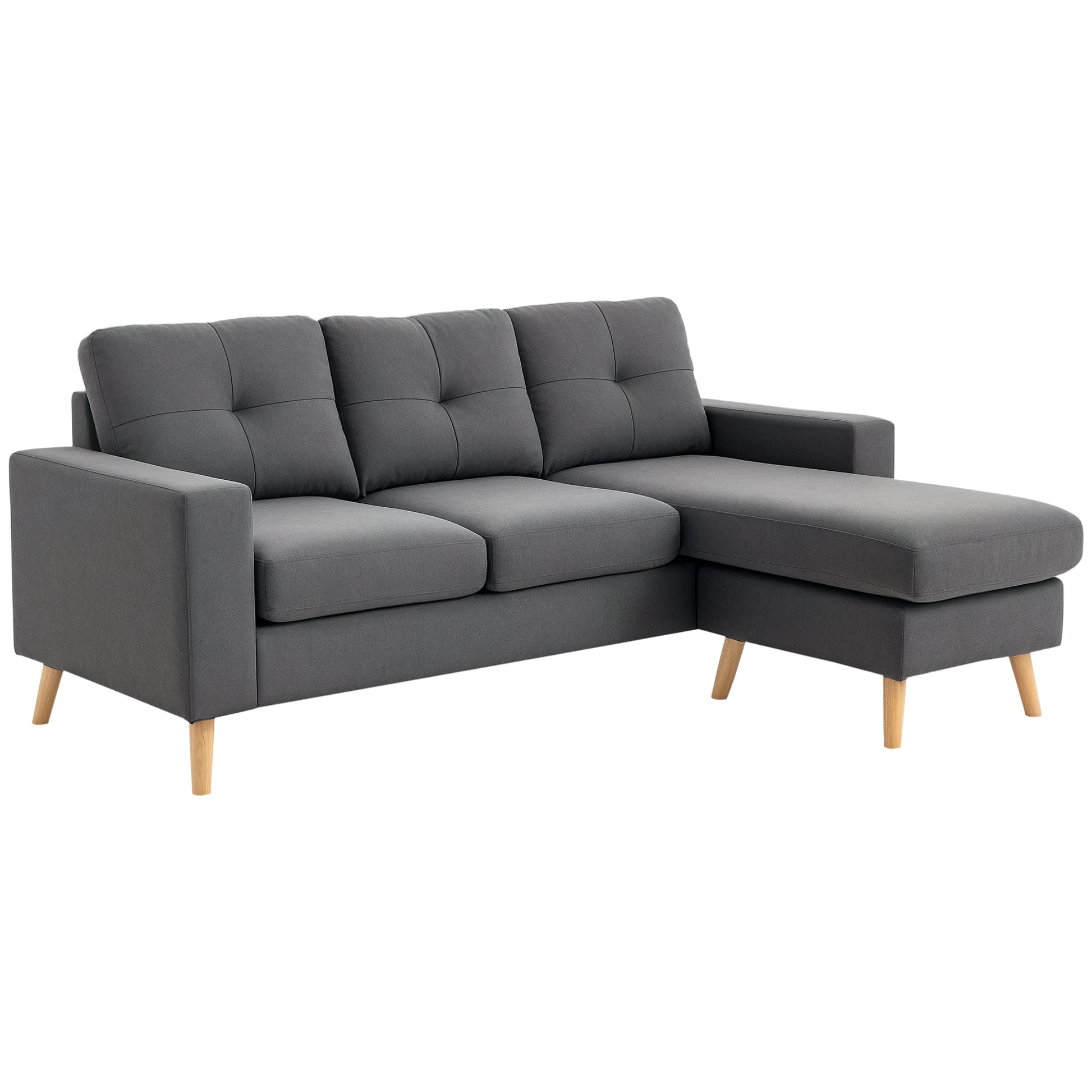 HOMCOM Reversible Chaise L-Shaped Sectional Sofa, Dark Grey Wooden Legs