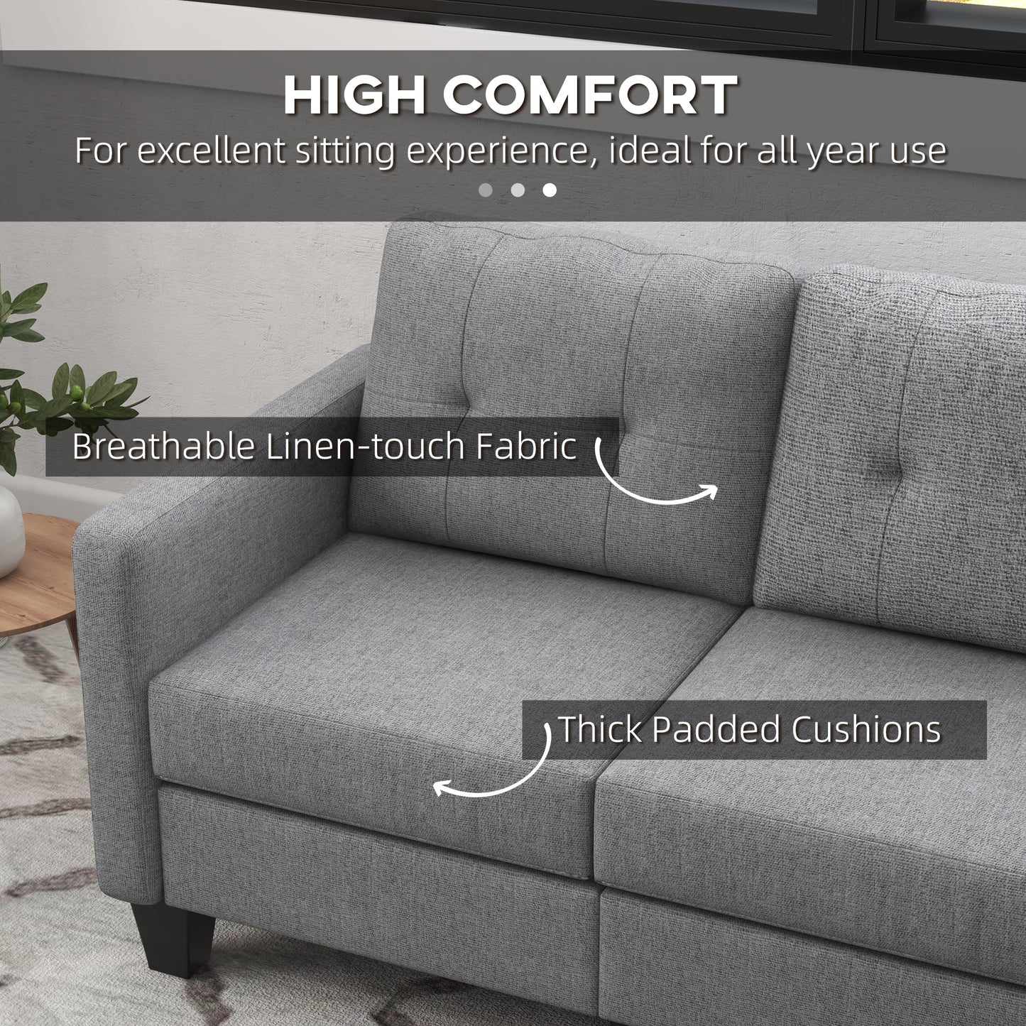 HOMCOM Modern L-Shape 3-Seater Sofa with Ottoman, Light Grey Fabric