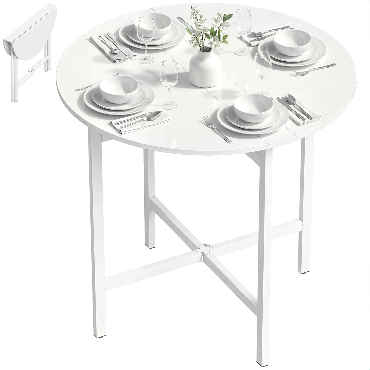 Drop Leaf Table, Folding Round Dining Table for Small Spaces 80 cm