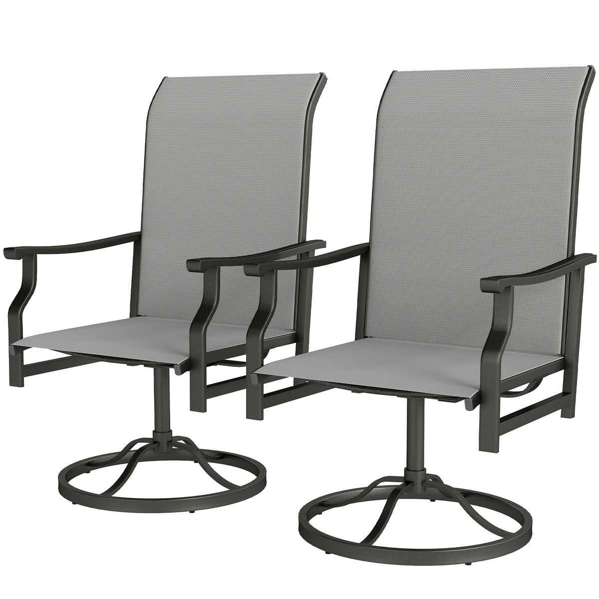 Patio Swivel Chair Set of 2, Swivel Rocker Outdoor Chairs with High Back, for Lawn Garden Backyard Deck – Light Grey