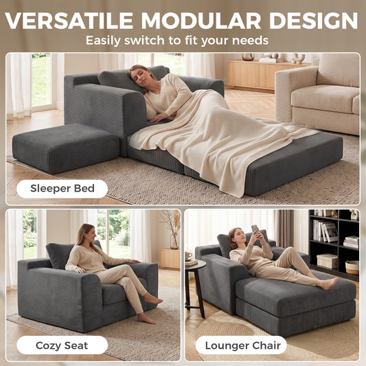 51" Corduroy Sleeper Chair Bed with Pillow