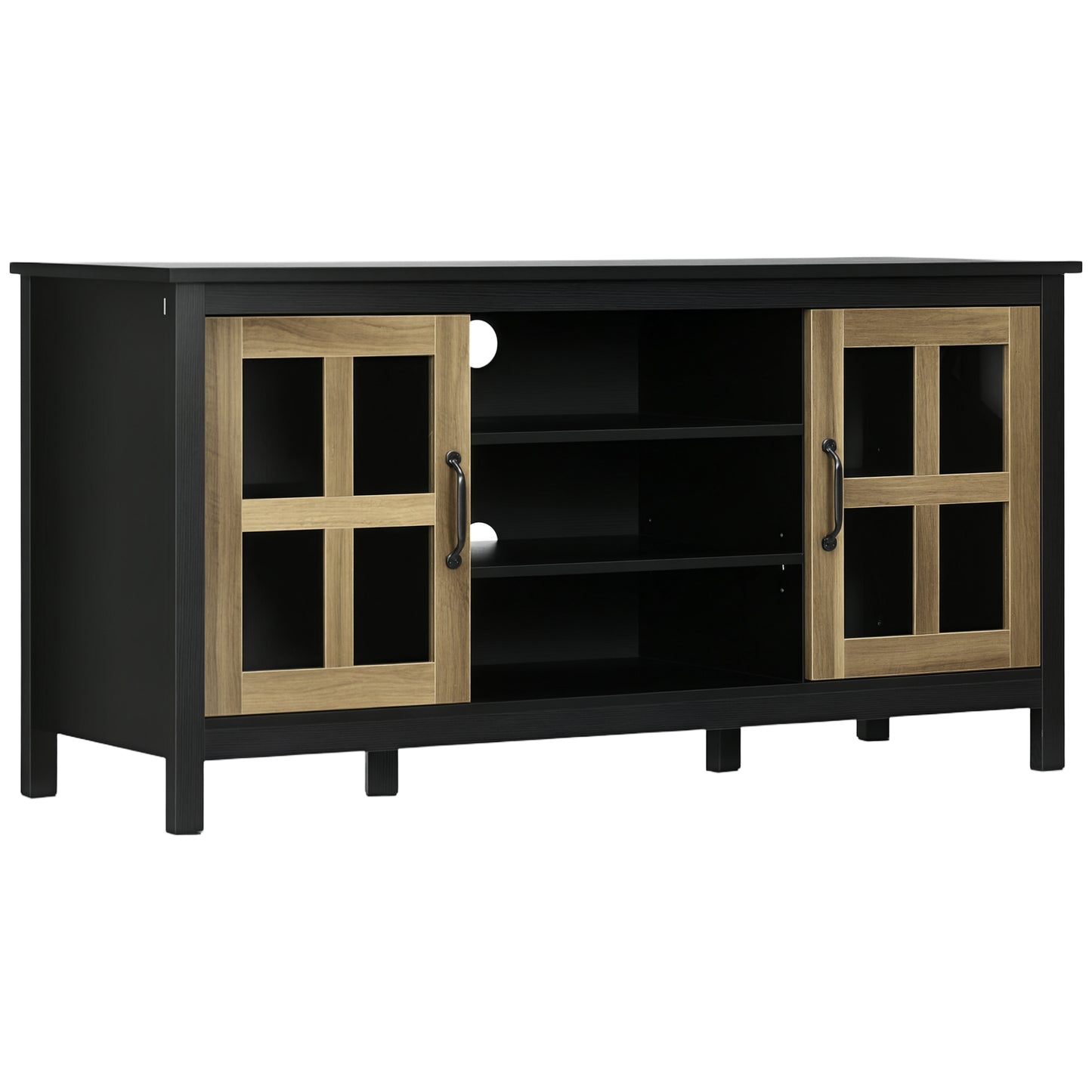 HOMCOM Modern Farmhouse TV Stand for 55-inch TVs, Adjustable Storage, Black