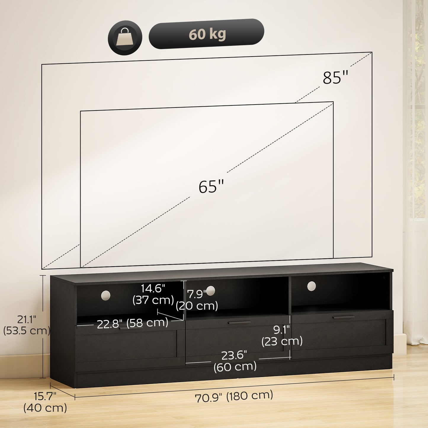 HOMCOM Modern Black TV Stand with Storage for 85-inch TVs